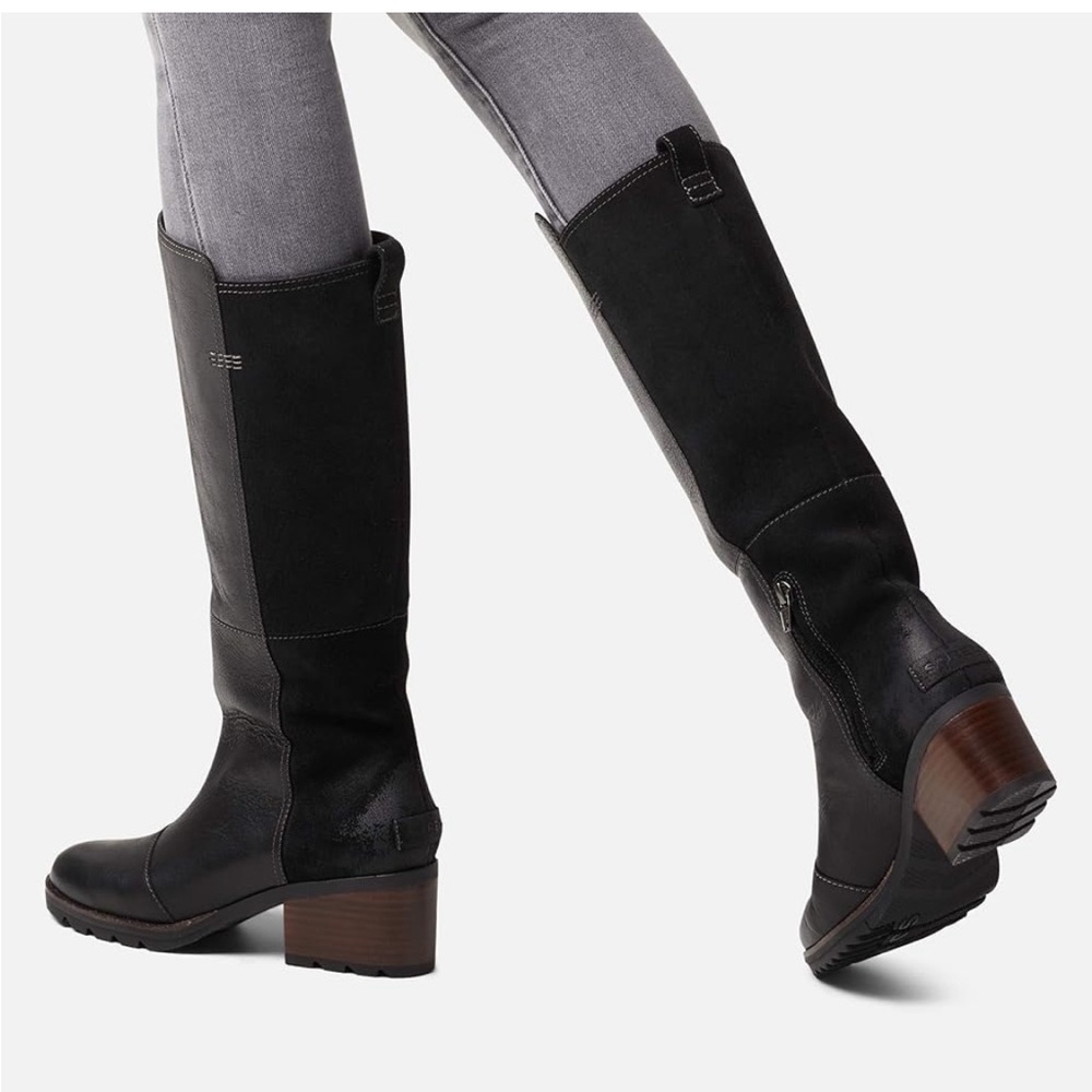 Sorel riding style boots, black tall boots, 8